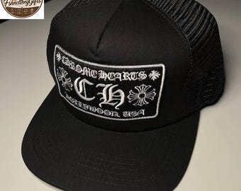 Gorra trucker CH de malla cromada negra, estilo streetwear, gorras de moda