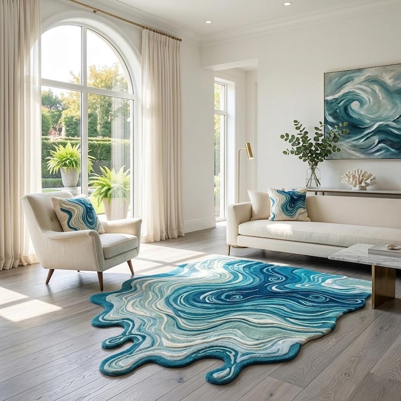 Rod Wave Rugs Ocean Wave Sculpted Rug | Wool Hand-tufted | 3D Abstract Flow Design - Etsy
