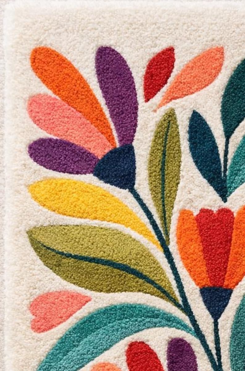 Multicolor Floral Hand Tufted Wool Rug – Ivory Base Botanical Design - Etsy