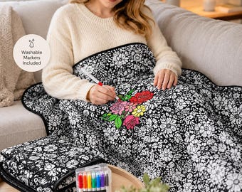 Coperta da colorare fai da te, riutilizzabile, con pennarelli lavabili (attività per tutta la famiglia)