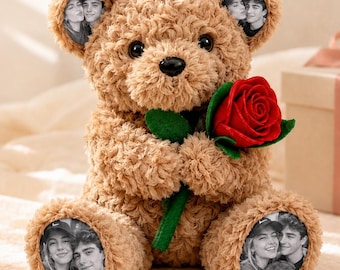 Orsetto di peluche personalizzato con foto, peluche personalizzato con ricordi, regalo romantico da conservare.
