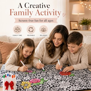 Coperta da colorare fai da te, riutilizzabile, con pennarelli lavabili (attività per tutta la famiglia) immagine 4