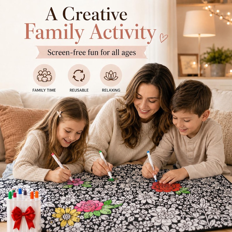 Coperta da colorare fai da te, riutilizzabile, con pennarelli lavabili (attività per tutta la famiglia) immagine 4