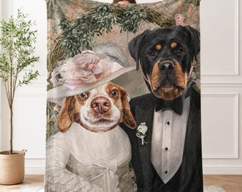Benutzerdefinierte Braut Bräutigam Haustier Decke, zwei Haustiere Hochzeit Portrait Decke, lustiger Hund Hochzeitsgeschenk, personalisierte Haustier Paar Decke, Hundeliebhaber Geschenk