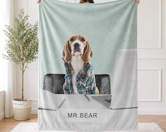 Benutzerdefinierte Hund Office Boss Decke | Lustige Tierportrait-Decke | Personalisierte Hundedecke | Hunde Mama Geschenk | Lustiges Hundeliebhaber Geschenk | Haustier-Decke