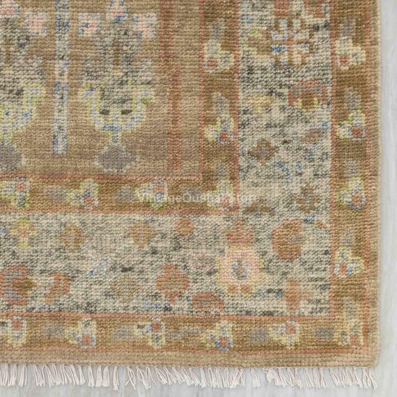 8x10 Hand-Knotted Oushak Rug Toupe, Pastel Accents Oushak Rug Modern Tree Of Life Distressed Area Carpet Modern Costom Sizes Rug