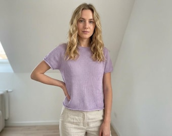 Knit T Shirt Pattern PDF | Simple Knit Tee | Easy Knit Top | Seamless Yoke Tee | DIY Knit Clothing