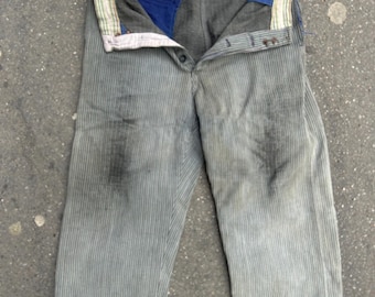 Pantalones de trabajo franceses vintage a rayas Le Costaud de los años 50, estilo patina.