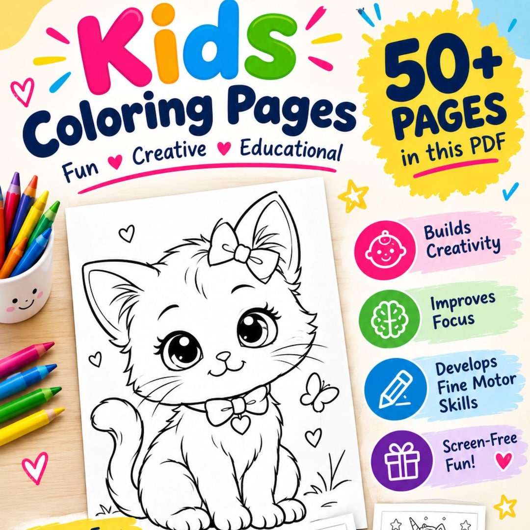 Kids Coloring Pages Printable PDF, 50+ Coloring Pages for Kids, Kids ...
