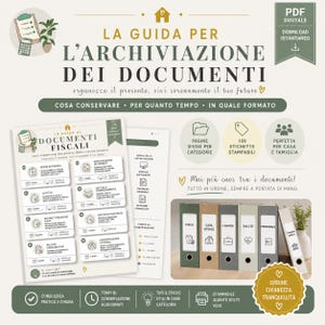 Könnte beinhalten: Ein digitaler Ratgeber mit dem Titel "Der Leitfaden zur Dokumentenarchivierung" mit dem Text "Organisieren Sie die Gegenwart, leben Sie gelassen Ihre Zukunft." Der Ratgeber enthält Abschnitte darüber, was man aufbewahren, wie lange und in welchem Format. Er bietet auch druckbare Etiketten.