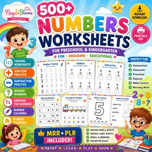 500+ Number Worksheets for Preschool & Kindergarten | Printable Math Activities | MRR + PLR Included | Homeschool Learning Bundle PDF