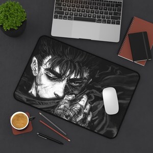 Dark Anime Warrior face desk mat | gaming mousepad