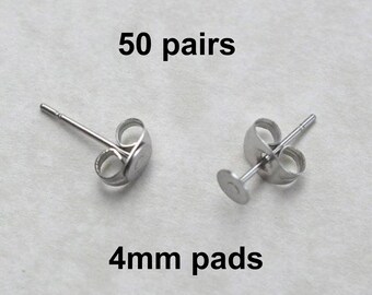 100x Golden Stainless Steel Earrings Posts Flat Pad 3mm 4mm 5mm 6mm 8mm 10mm