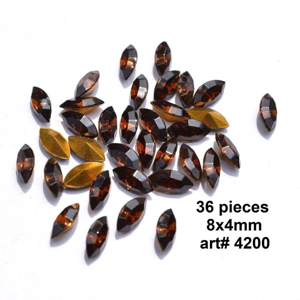 Smoked Topaz 8x4mm Navette Crystals, 36 pieces brown crystals, art 4200