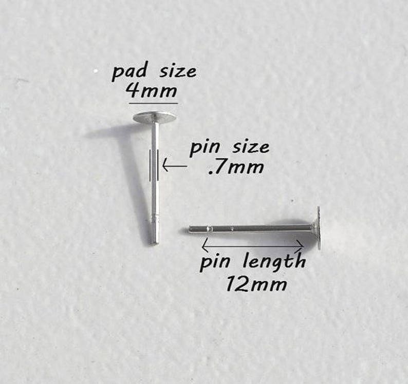 4mm Surgical Steel Posts, 100 Pairs, 4mm flat pad, EFP-4P-100, earring posts, butterfly backs, hypoallergenic earring post image 2