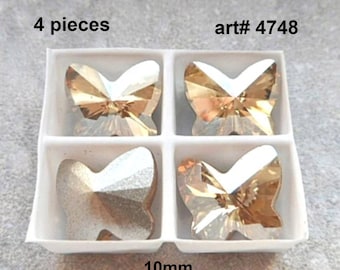 Golden Shadow 10mm Butterfly Crystals, 4 pieces butterfly Rhinestones, art 4748