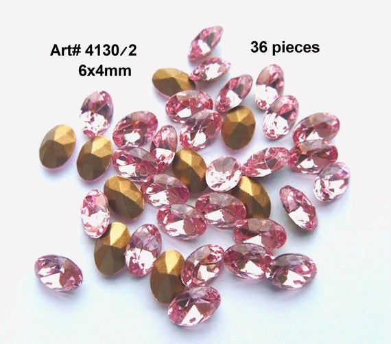 36 Light Rose 6x4mm Oval Crystals, Loose Rhinestones, Art# 4130/2 vintage crystals