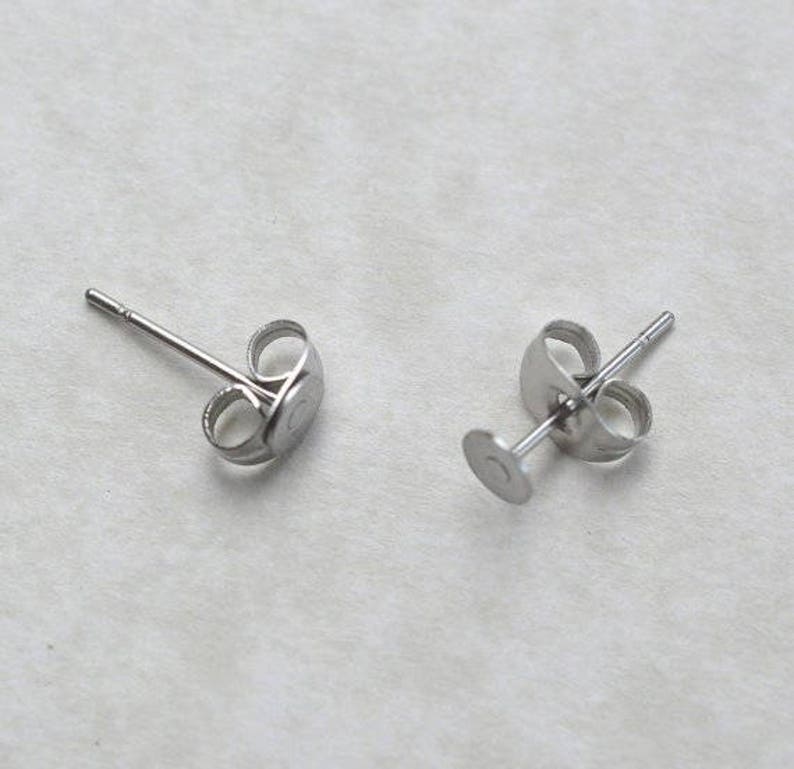 4mm Surgical Steel Posts, 100 Pairs, 4mm flat pad, EFP-4P-100, earring posts, butterfly backs, hypoallergenic earring post image 5