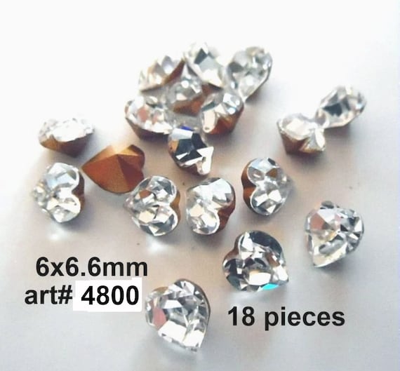 6x6.6mm Clear Heart Shaped Crystals, 18 pieces heart rhinestones