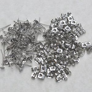 4mm Surgical Steel Posts, 100 Pairs, 4mm flat pad, EFP-4P-100, earring posts, butterfly backs, hypoallergenic earring post image 4