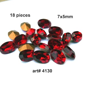 Siam 7x5mm Oval Crystals, 18 pieces, art 4130, Jewelry Supplies