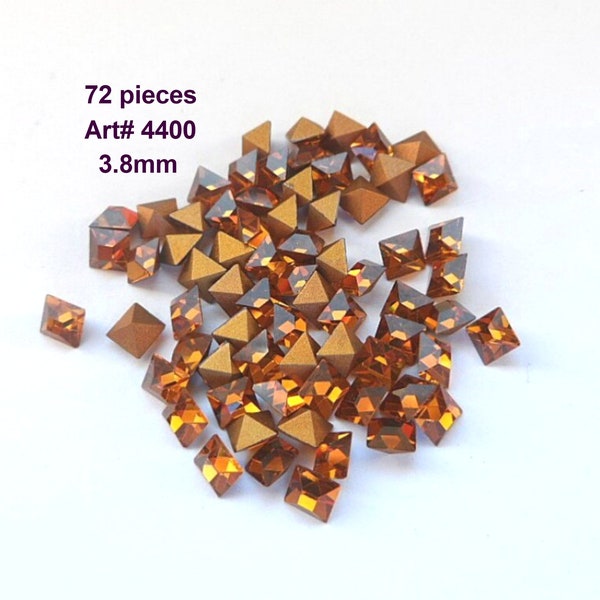 Topaz 3.8mm Square Crystals, 72 pieces art 4400 vintage crystals