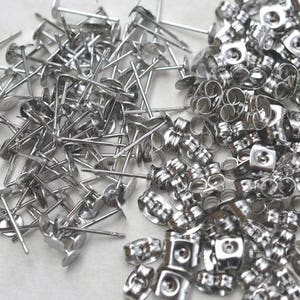 4mm Surgical Steel Posts, 100 Pairs, 4mm flat pad, EFP-4P-100, earring posts, butterfly backs, hypoallergenic earring post image 3