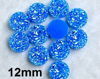 Druzy, Blue AB, 10 pieces, Druzy, 12mm Resin Druzy, Imitation Druzy, D57, Resin Cabochon, 10 pieces, Drusy, Druzy Cabochon, Flat Back Druzy