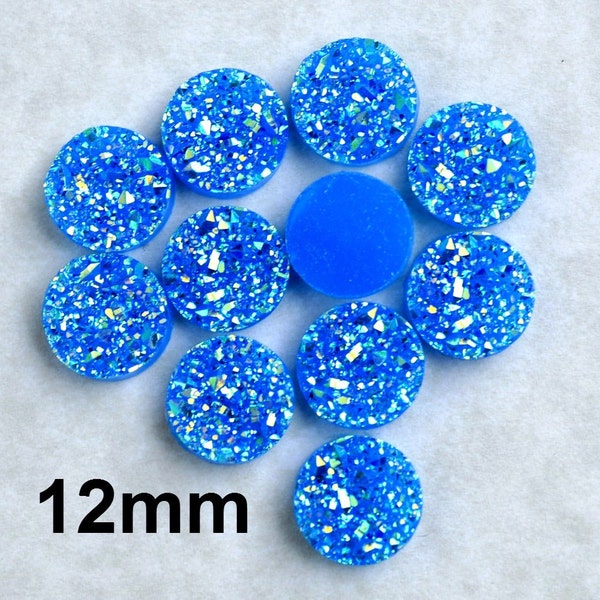 Druzy, Blue AB, 10 pieces, Druzy, 12mm Resin Druzy, Imitation Druzy, D57, Resin Cabochon, 10 pieces, Drusy, Druzy Cabochon, Flat Back Druzy