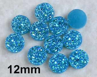 Aqua Blue AB, 10 pieces, Druzy, 12mm Resin Druzy, Imitation Druzy, D49, Resin Cabochon, 10 pieces, Drusy, Druzy Cabochon, Flat Back Druzy