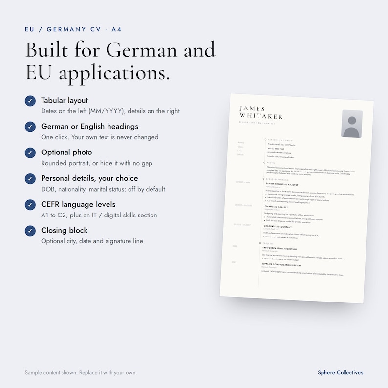 EU CV Template | Editable Word & Pdf Lebenslauf Builder | Europass ...