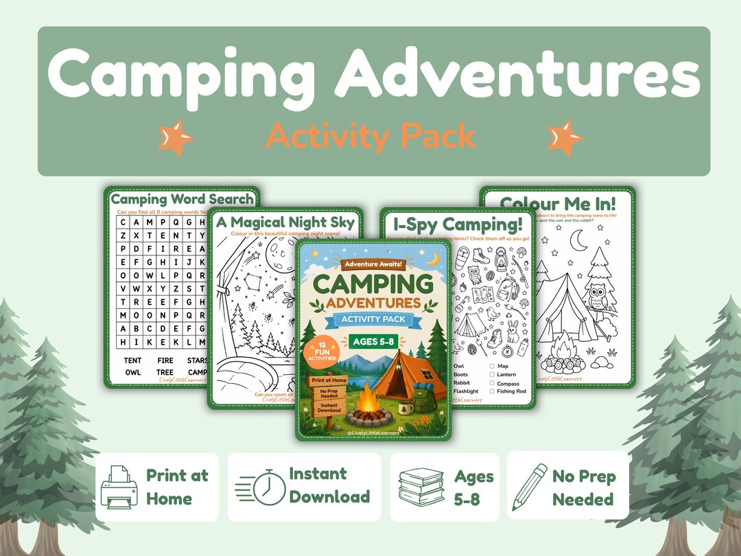 Camping Activity Pack Printable for Kids / Fun Printable Activities for ...