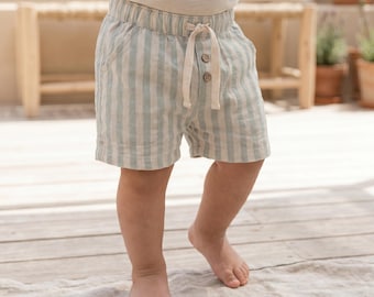 Pantaloncini di lino per bambini, pantaloncini per paggetto, pantaloncini di lino per matrimonio, pantaloncini di lino per neonati, completo per battesimo, pantaloncini estivi per neonati