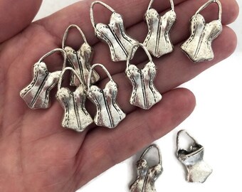 Antique Tibetan silver 3D Corset Charms pendants 26x13mm 6pcs-Corset Charms
