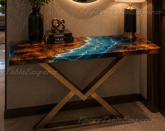 Red Epoxy River Live Edge Console Table, Mid Century Modern Entryway Sofa Furniture