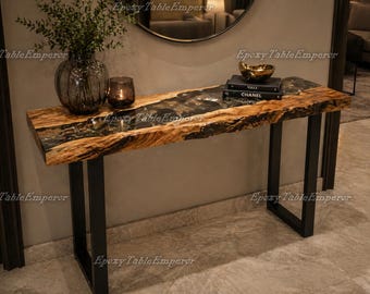 Handmade Olive Wood River Console Table, Look Epoxy Resin Table, Live Edge Entryway Table, Luxury Hallway Furniture, Modern Custom Console