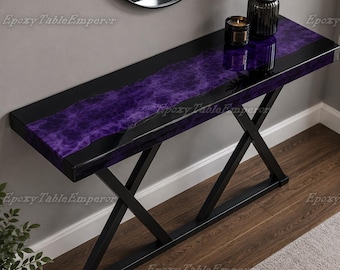 Luxury Purple Resin River Console Table | Black & Purple Epoxy Entryway Table | Live Edge Style Sofa Table | Home Decor | Modern Furniture