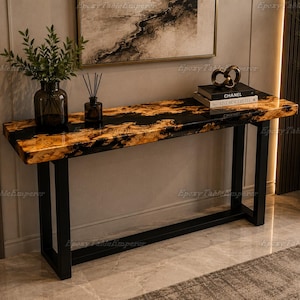 Live Edge Black Epoxy Resin Console Table, Burl Wood Hallway Table, Modern Entryway Table, Luxury Sofa Table, Narrow Rustic Console