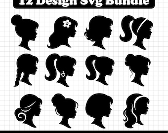 Fashion Doll Head SVG, Girl Silhouette Bundle, Glam Girl Clipart, Ponytail Hair, Cricut Cut File, Instant Download