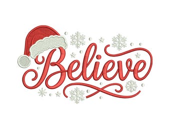 Christmas Believe Embroidery Design, Santa Hat Embroidery, Holiday Machine Embroidery Design, Snowflake Christmas PES DST EXP