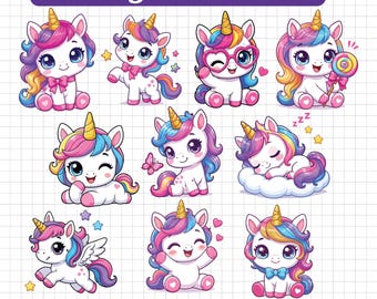 Unicorn SVG Bundle, Cute Unicorn PNG, Cricut Cut File, Silhouette SVG , Instant Download