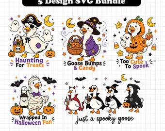 ハロウィンガチョウSVGバンドル、かわいいガチョウハロウィンSVG、不気味なガチョウシャツデザイン、かわいいハロウィンPNG、昇華プリントCricut