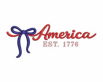 America Embroidery Design | Patriotic Bow EST 1776 (Digital Download)