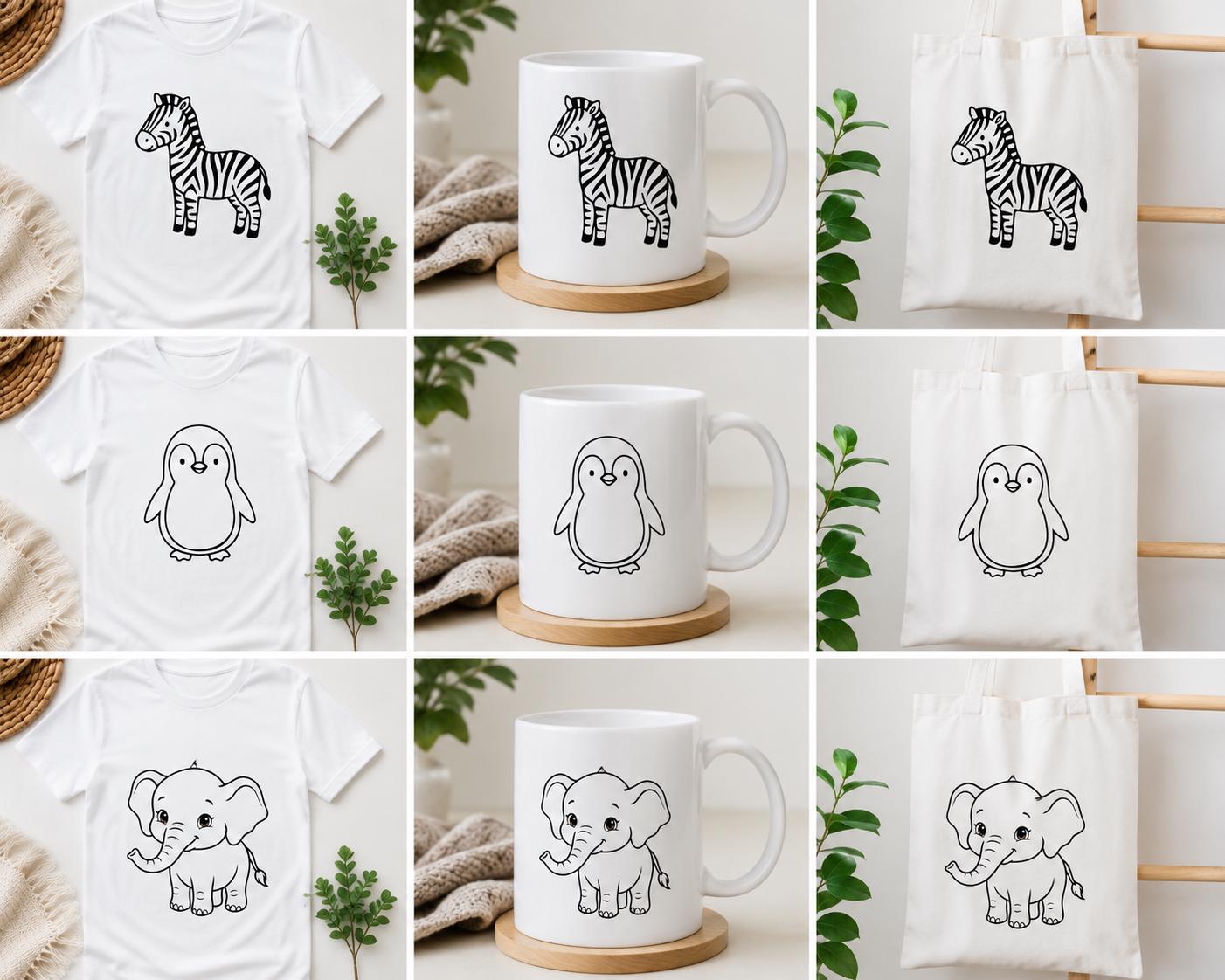 Cute Animal SVG Bundle | Baby Animal Outline SVG | Kids Animal Clipart ...