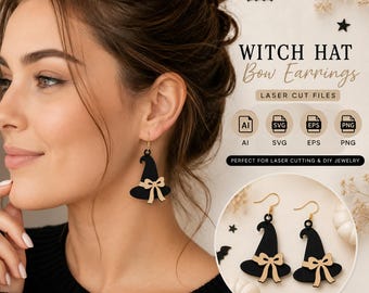 Witch Hat Earrings SVG, Halloween Bow Earrings Laser Cut File, Witch Hat SVG, Acrylic Earring Template, Glowforge Cricut Laser Cut SVG