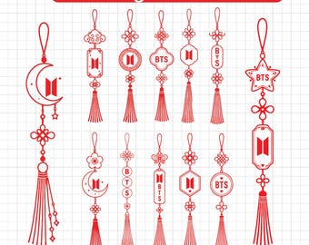 BTS SVG Bundle, Kpop Svg Designs, Korean Inspired Ornaments, Tassel SVG, Cricut Cut Files, Instant Digital Download