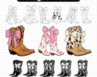 Cowboy Boots SVG Bundle, Western Boots SVG, Bow Boots Clipart, Cowgirl SVG, Western Digital Download, Boot svg, Cricut Design