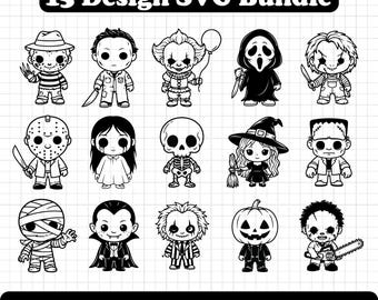 Horror Chibi SVG Bundle, pooky Halloween Characters, Horror SVG Bundle, Cute Scary SVG, Chibi Halloween svg, Spooky svg, Cricut Cut Files