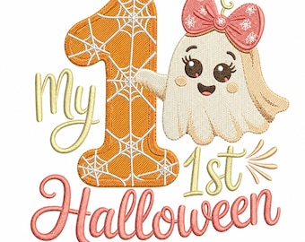 My 1st Halloween Ghost,  Baby Embroidery Design, My 1st Halloween Baby Ghost Embroidery Design, Machine Embroidery File, 5 Sizes