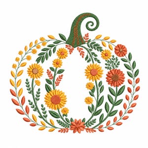 Blommig pumpa broderidesign, höstmaskinbroderifil, höstbroderi, pumpa PES DST